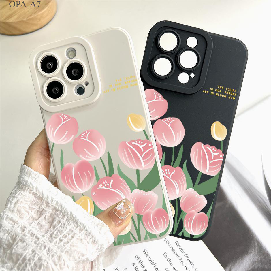OPPO A7 A5S A12 A9 A31 A3S A53 A15 A15S A16 A93 A76 A36 A96 A57 A77S Reno 8Z 7Z 5G 2020 2022 เคสออปโป้ Pink Tulip เคส
