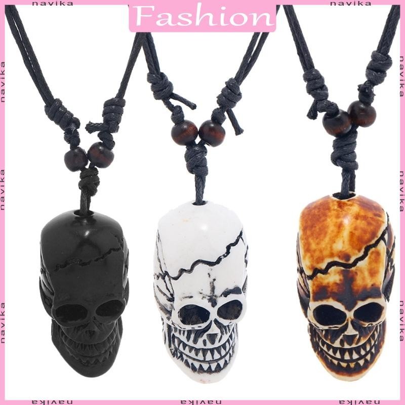 Nav Punk Skull จี้สร้อยคอสําหรับผู้หญิงผู้ชายแฟชั่นฮาโลวีนโครงกระดูกหัว Goth