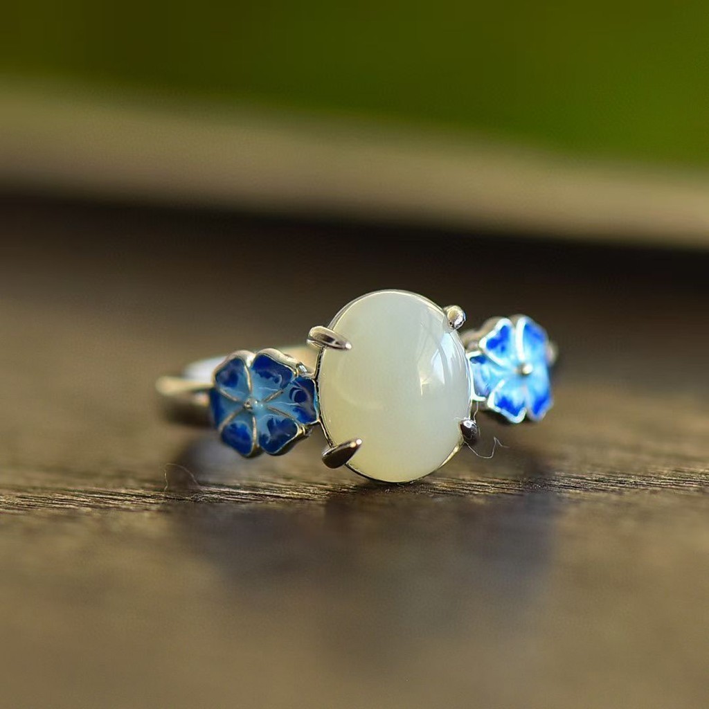 ❤ Original Cloisonne Jade Series Lotus แหวนนกยูงเครื่องประดับ Unisex ปลาคาร์พของขวัญโชคดีแหวนสไตล์พระราชวัง - รูปที่ 2