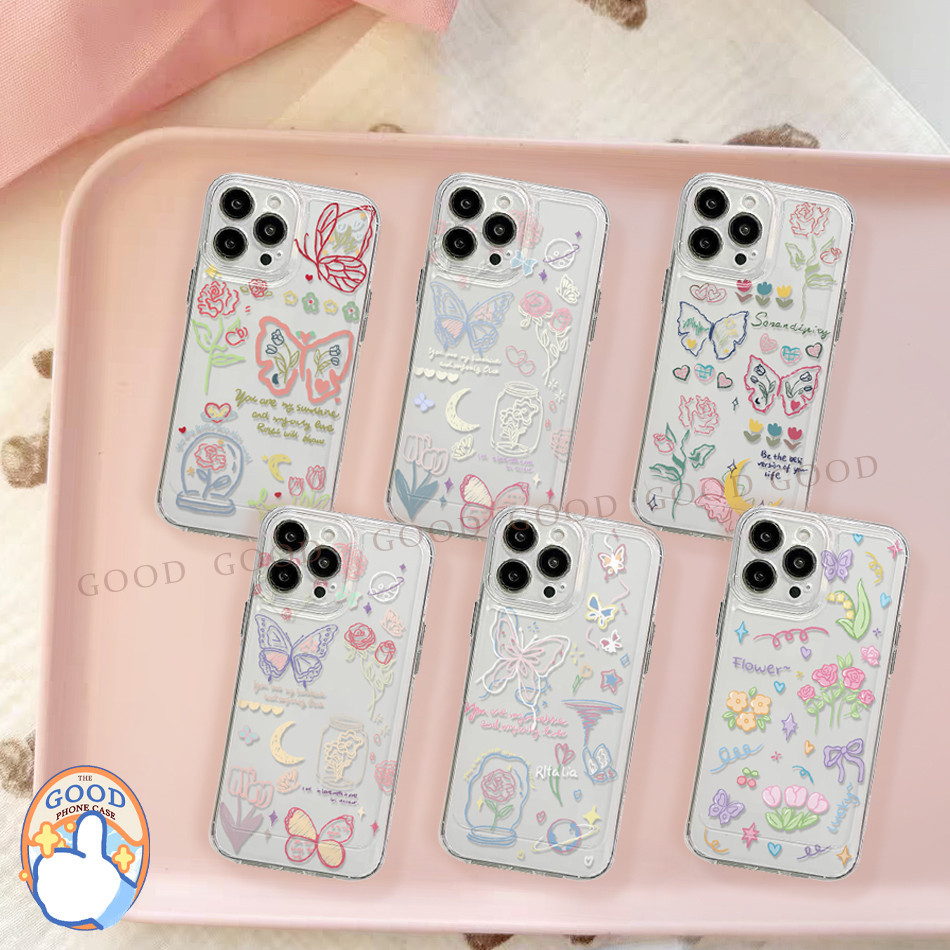 Good เคสโทรศัพท์มือถือแบบนิ่ม ใสน่ารัก การ์ตูน ดอกไม้ สําหรับ iPhone 15 14 13 12 11 Pro Max X/Xs Xr 7 8 Plus#036243