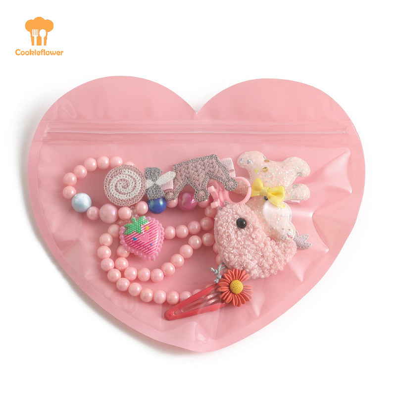 Ckfr 10 ชิ้น Resealable รูปหัวใจแบนพลาสติก Zip ล็อคกระเป๋าด้านหน้า Clear Valente Candy เครื่องประดับของขวัญ Hairpin Storage Pack Pouches ใหม่