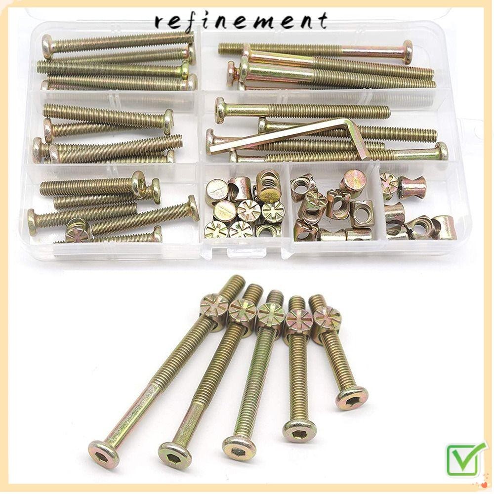 Refinement ชุดน็อตสกรูซ็อกเก็ต หกเหลี่ยม M6 50 ชิ้น พร้อมน็อตเหล็กชุบสังกะสี ความเร็วสูง 1 ชิ้น และชุดสลักเกลียว สําหรับเตียง เฟอร์นิเจอร์