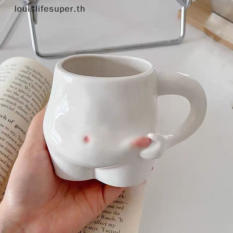 Lls หยิกท้องแก้วถ้วยกาแฟ น่ารัก เซรามิคถ้วยกาแฟน่ารักนมชาถ้วยน้ําสร้างสรรค์แก้วของขวัญพอร์ซเลนดื่มแก้วกาแฟร้อน