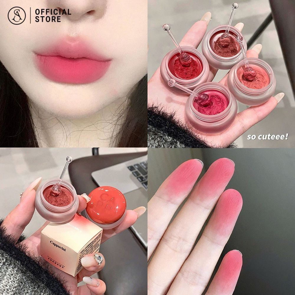 ลิปสติก โถกลมเล็ก Lipstick Velvet Matte ลิปโคลน นักเรียนบลัชออน เครื่องสําอาง Student Blush Cosmetics
