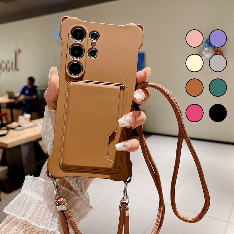 SAMSUNG เคสcrossbody LanyardสําหรับSamsung A54 A14 A34 A53 A15 S23 FE S24 Plus S22 Ultra 5Gกันกระแทกช่องใส่การ์ดCrossbodyสร้อยคอสายคล้องคอ
