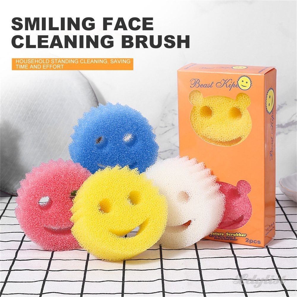 ღ ฟองน้ำล้างจาน Creativity 1/2 ชิ้น สำหรับใช้ในครัวและห้องน้ำ แผ่นทำความสะอาดวิเศษ Smiley Magic Cleaning Wipe Strong Scrubber