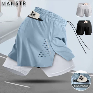 MANSTR M-5XL คุณภาพยิมวิ่งกางเกงกีฬาตาข่ายสองชั้นสั้นกางเกง 2ใน1กางเกงขาสั้นสําหรับผู้ชายและผู้หญิง จาก พอดี กางเกงขี่จักรยานสีดํา/สีเทา/สีฟ กางเกงโยคะ