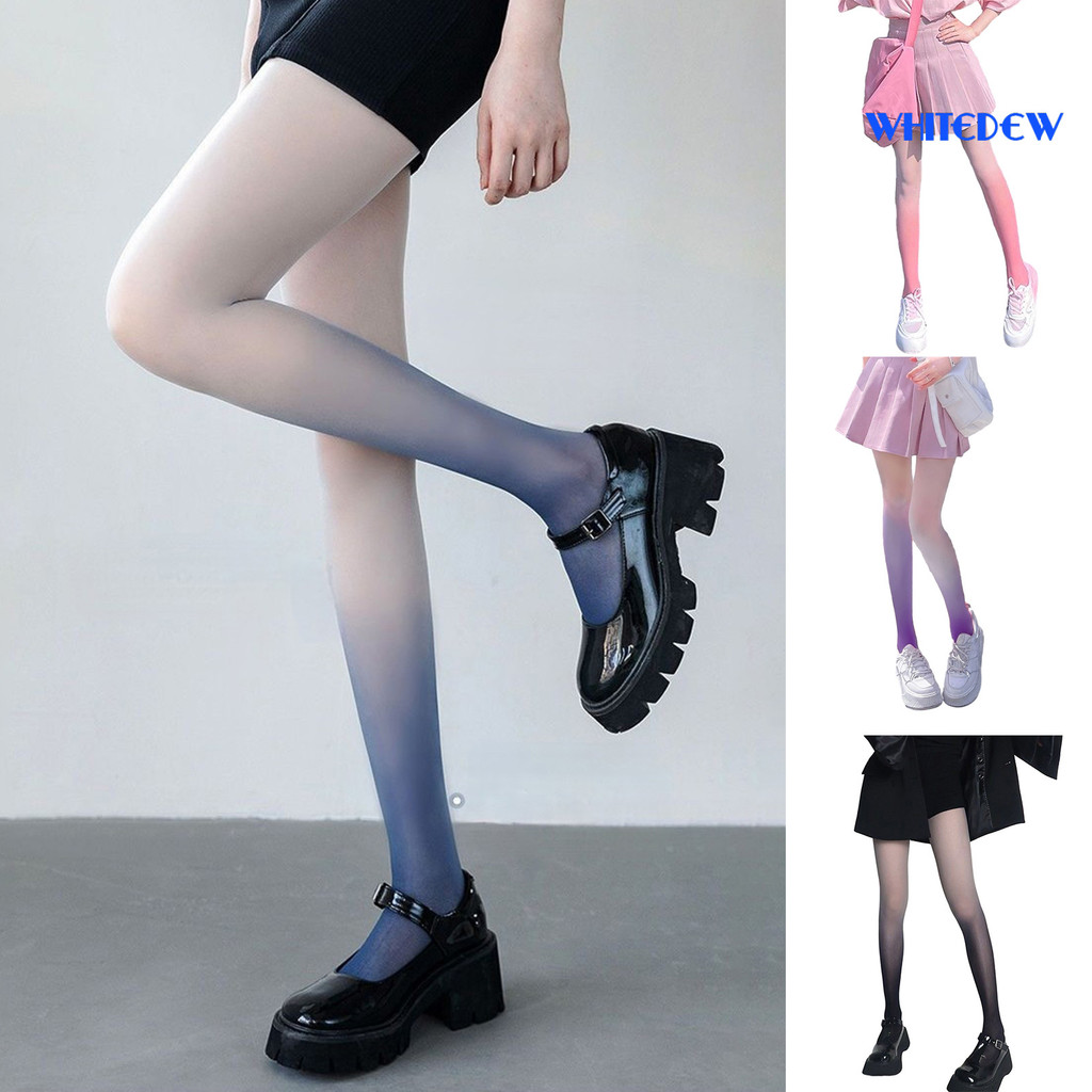 WHT-ผู้หญิง Pantyhose Gradient Contrast สีความยืดหยุ่นสูง Skinny บางนุ่ม Breathable Candy สี Anti-sl