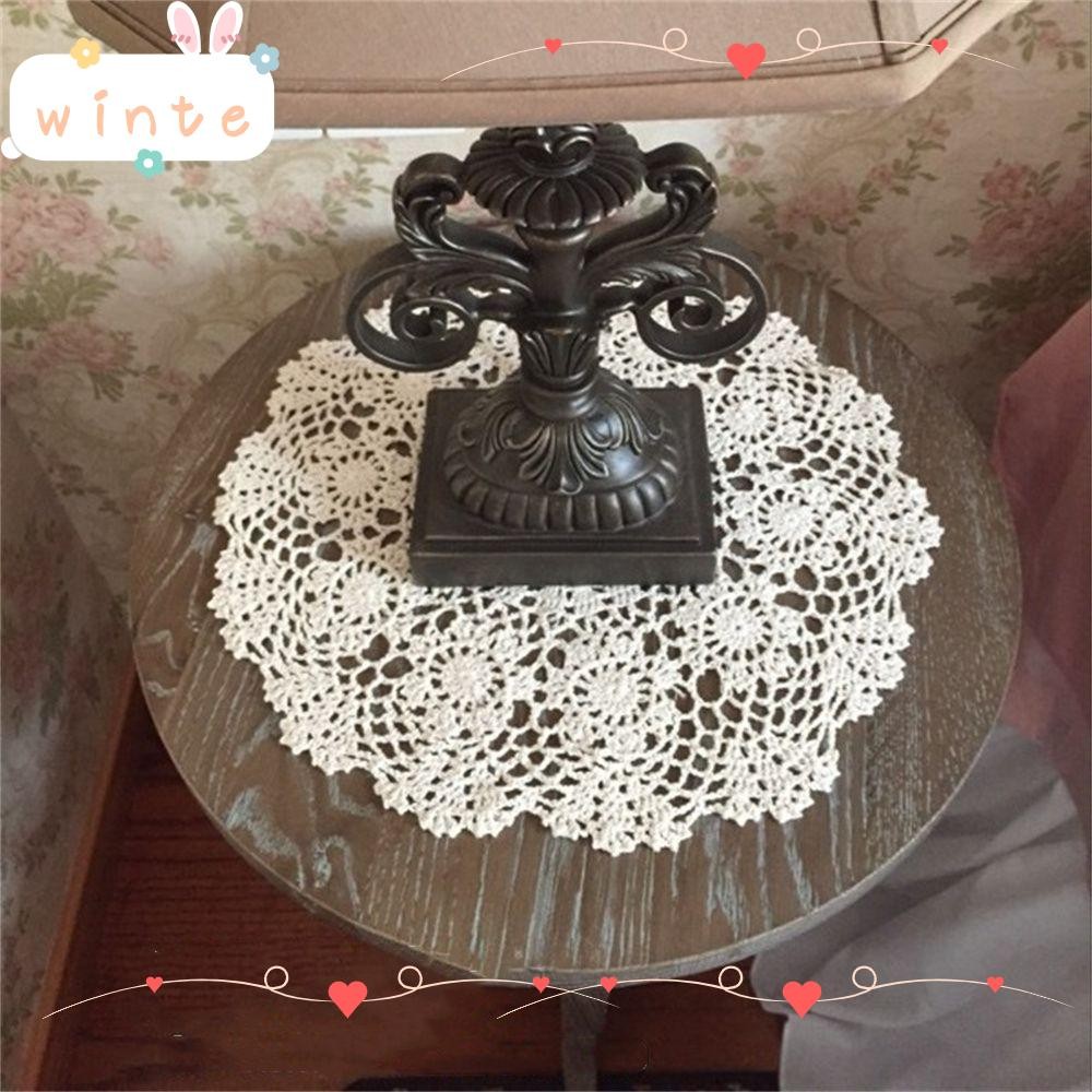 Winte ลูกไม้ Doilingies Vintage คริสต์มาสตารางเสื่อ Pad โครเชต์ผ้าปูโต๊ะห้องครัว