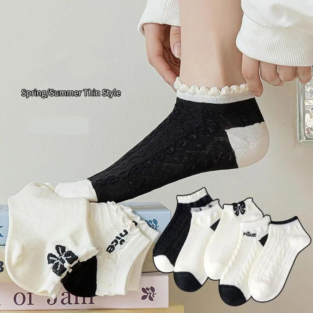 HOME818 ถุงเท้าข้อสั้น (5สี/10คู่) ถุงเท้าแฟชั่น เนื้อผ้านุ่ม  ลายNICE B29