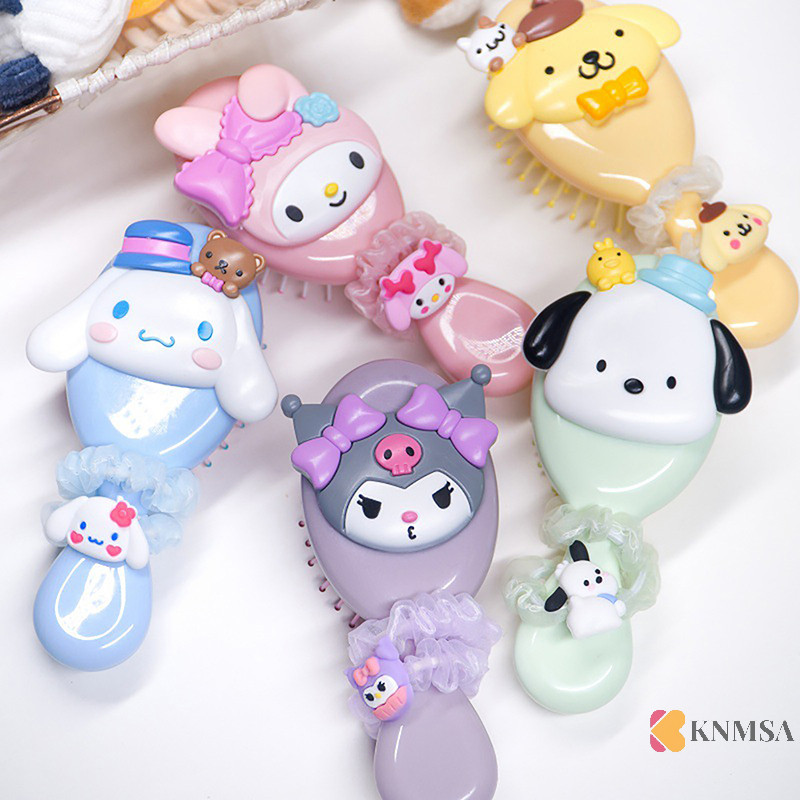 Knmsa] Sanrio Air Cushion หวีนวด Cinnamoroll Kuromi Mymelody Pochacco Original แบบพกพาหวีแปรงผมสําหรับสาวของขวัญการ์ตูน satnn neck