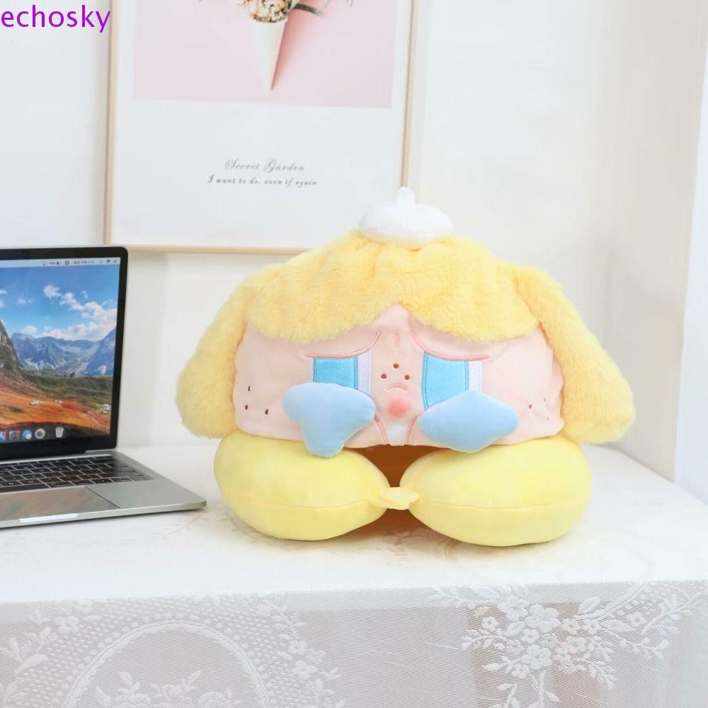 Echosky Hooded U-รูปหมอน, Kawaii พร้อมหมวก Crybaby หมอนเดินทาง,ตกแต่งบ้านนุ่มแฟชั่นตุ๊กตา Pop Mart ของเล่นตุ๊กตาเด็กผู้ใหญ่