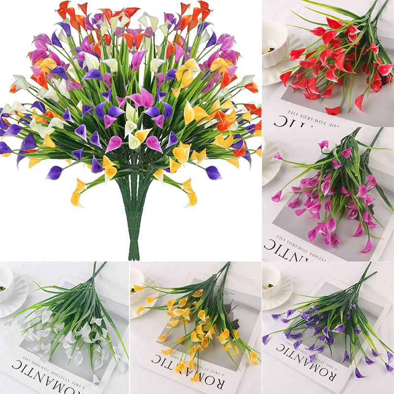 พืชพลาสติก ช่อดอกไม้ ดอก Calla lily ดอกไม้ประดิษฐ์สําหรับตกแต่ง ตกแต่งบ้านหญ้าสีเขียว
