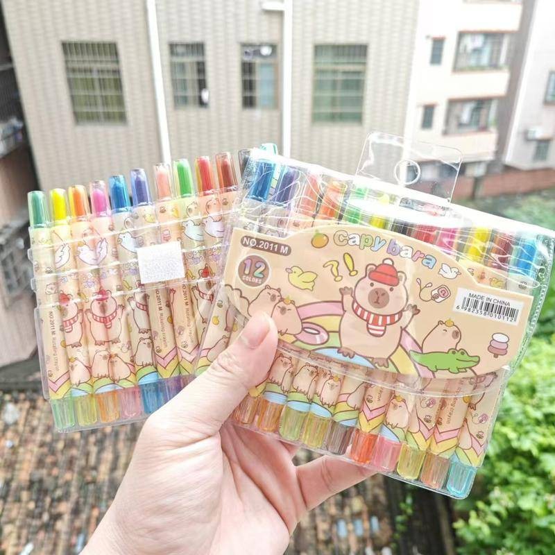 12 สี คาปิบาระ ดินสอสีสัตว์การ์ตูนคูชั่นดินสอสําหรับนักเรียนเด็กเด็กศิลปะวาดอุปกรณ์การเรียนเด็กเครื่องเขียนของขวัญ