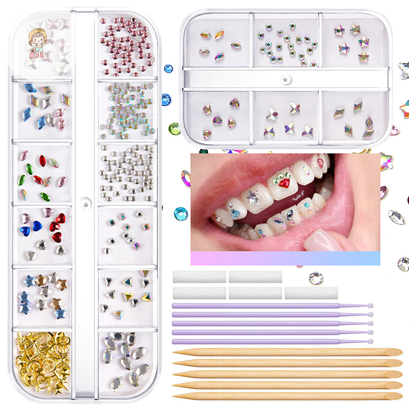 Fot ใหม่ 1 ชุดฟันอัญมณีคริสตัลเพชรเครื่องประดับ Diy เครื่องมือรูปทรงต่างๆสีฟันเครื่องประดับฟันปลอมเครื่องประดับตกแต่ง TH