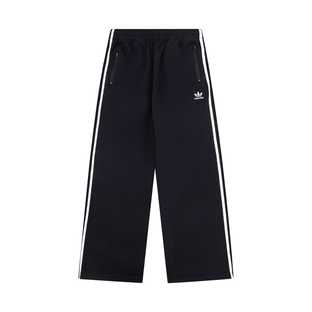 Balenciaga X Adidas Originals SS24 โลโก้ปักถักขาตรง Sweatpants กางเกง Unisex หลวม