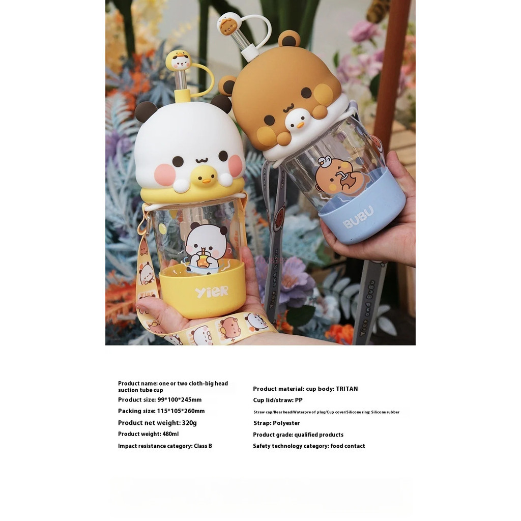 ใหม่ Panda Bubu และ Yier ถ้วยฟางแบบพกพาการ์ตูน Panda Bear รูปที่ 2