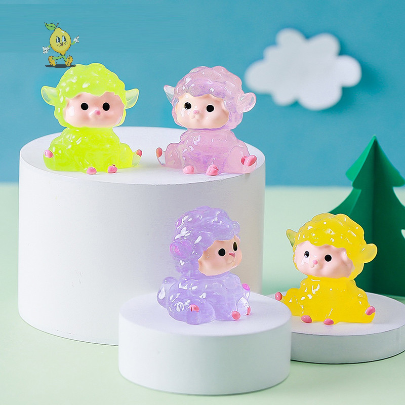 [mozh] 1 ชิ้น Noctilucent แกะเรซิ่น Miniature Figurines Luminous Lamb Micro ภูมิทัศน์ตกแต่ง Fairy Garden Home Decor [TH]