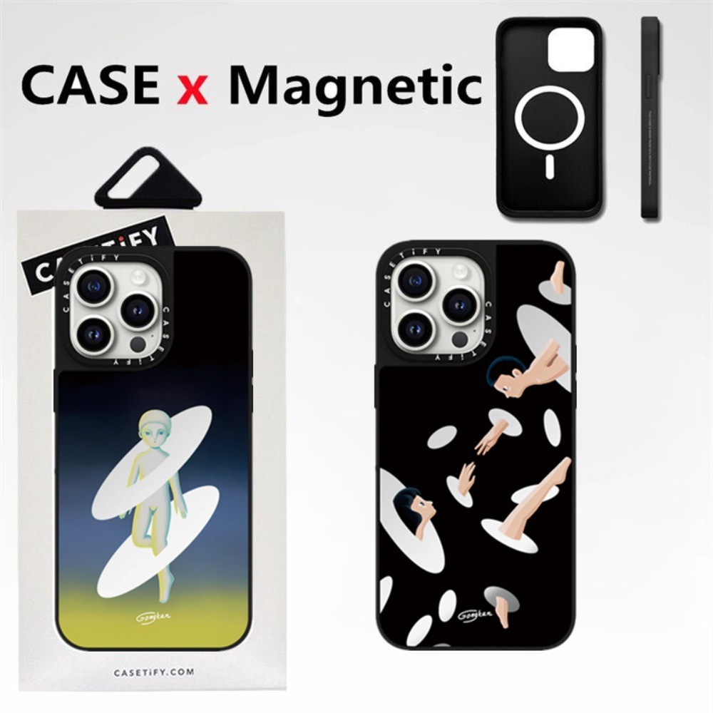 Casetifg Dream Any รูปแบบประตูชาร์จแม่เหล็กกระจกเคสโทรศัพท์พร้อมกล่องสําหรับ IPhone 15 12 13 14 Pro Max 14Plus 15Plus นุ่มด้านข้างตัวอักษรปกป้องปลอกกันกระแทกปกแข็ง