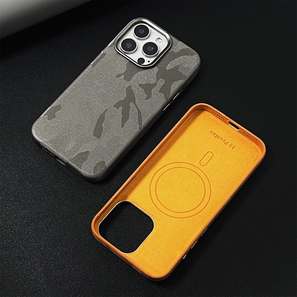 พรีเมี่ยมพรางตุ๊กตาหนังเนื้อเคสโทรศัพท์แม่เหล็กสําหรับ ไอโฟน 12 13 14 15 16 มือโปร สูงสุด 16บวก 15 14บวกเลนส์โลหะกรอบป้องกันปลอกกันกระแทกฮาร์ดปก