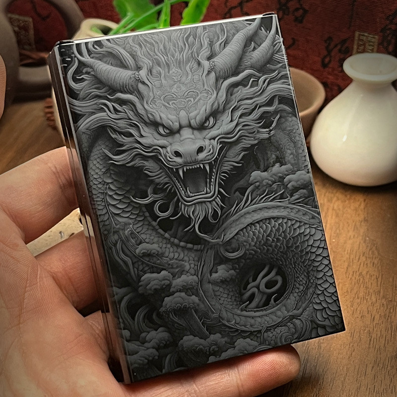 Nfe3สินค้าใหม่ China Dragon Sliding Smoke Box Classic Men's Creative Automatic Smoke Box 20แพ็คกล่องเก็บอลูมิเนียมอัลลอยด์บางพิเศษกล่องเก็บการ์ดสีดำเรียบง่าย