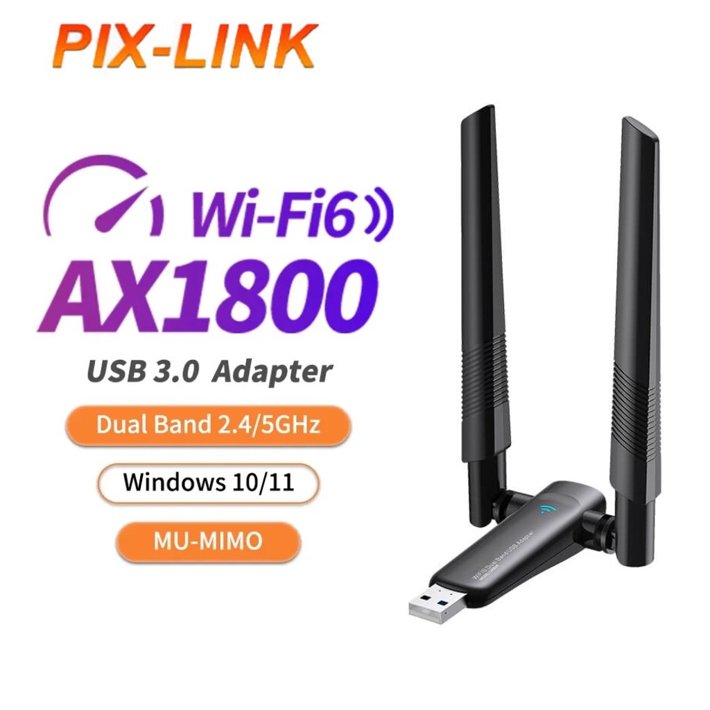 Mini USB Wifi Receiver 5GHz AX1800 1800M Dual Band สําหรับ PC WIN 10 11 - PIX-LINK 5GHzv AX1800 USB 