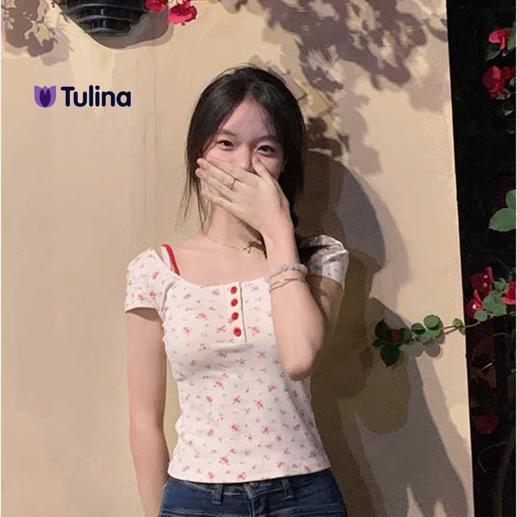 เสื้อยืดลายดอกไม้สั้นแขนสั้น ดีไซน์สุดเก๋สำหรับฤดูร้อน