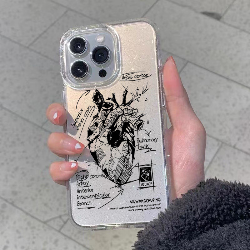 เคสโทรศัพท์ เคสไอโฟน 11 12 14 15 13 Pro Max XR XS X 7 8P เคสไอโฟน นิ่มกันกระแทก TPU แผนภูมิหัวใจ