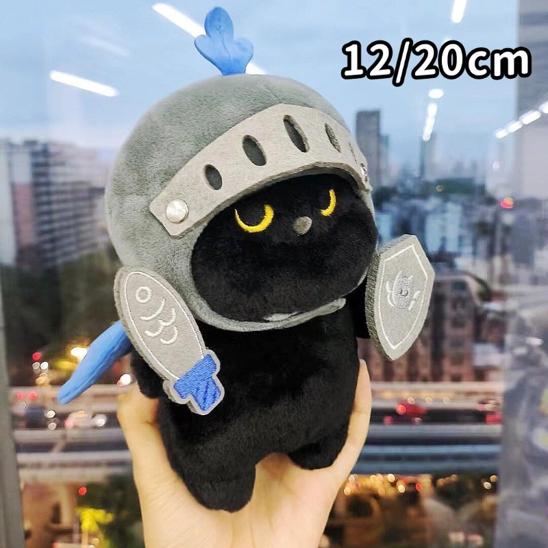 ตุ๊กตาผ้าพลัฌลากอัศวิน ของเล่นตุ๊กตาแมว ตุ๊กตาแมวดำน่ารัก ตุ๊กตาแมวดำ คาวาเลียร์แคท หมวกสามารถถอดออกได้