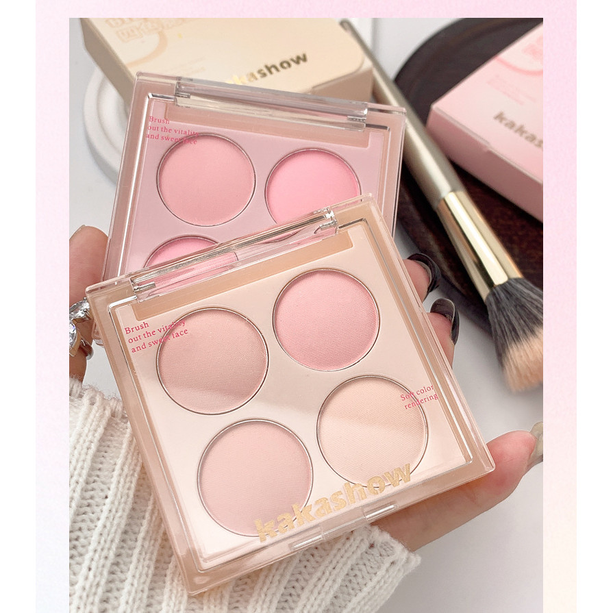 Kakashow Summer Series บลัชออนสี่สีอย่างเป็นธรรมชาติและรอยเปื้อนได้อย่างง่ายดาย Matte พัฒนาสี Palette Blush สําหรับเด็กผู้หญิง