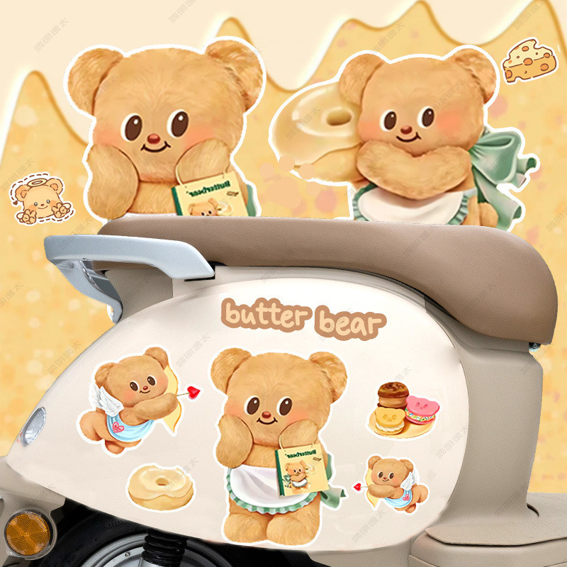 น่ารักเนยหมีสติกเกอร์รถยนต์ไฟฟ้าการ์ตูนสร้างสรรค์ร่างกายสติกเกอร์ตกแต่งรถจักรยานยนต์รอยขีดข่วนปิดกั้นสติกเกอร์