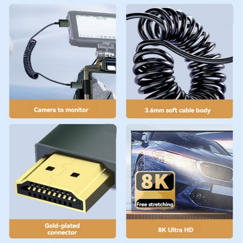 seve* 8k Short HDMI เข้ากันได้กับสายขดที่รองรับ HDMI 48Gbps ความเร็วที่รวดเร็วชายกับชาย 8K HDMI เข้ากันได้กับ 2 1 Supp