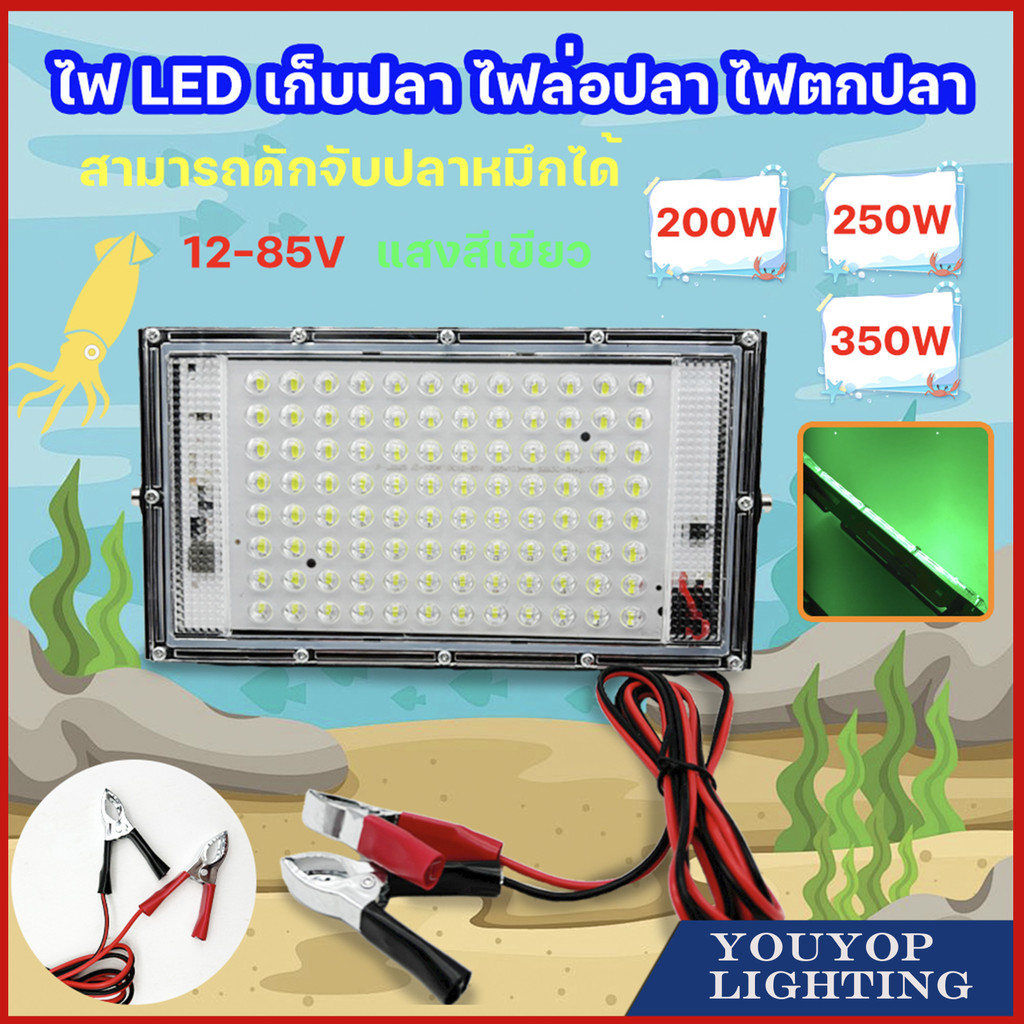 สปอตไลท์ ไฟสว่าง Spotlight12V-85V ไฟล่อปลาแสงสีเขียว LED กันน้ำ 200W 250W 350W ไฟถนน โคมไฟภูมิทัศน์ 