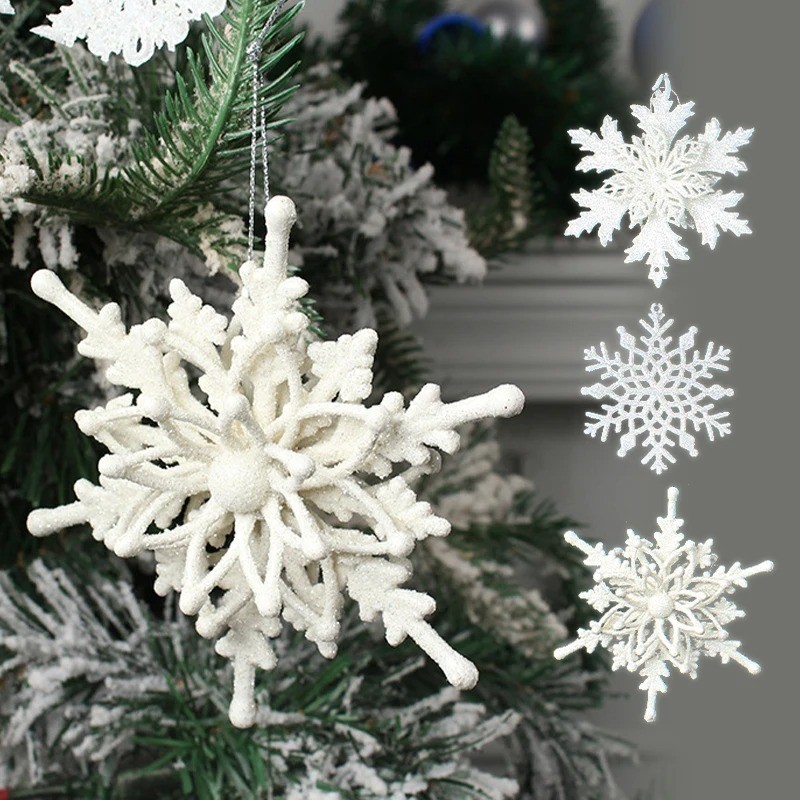 1/2/3 ชิ้นตกแต่งคริสต์มาส 3D Snowflake Glitter จี้สีขาว Xmas ปีใหม่ปาร์ตี้ต้นคริสต์มาสแขวนเครื่องประดับเทศกาลโปรดปราน