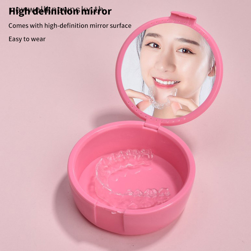 ใหม่กล่องเก็บฟันปลอม Circular พร้อมกระจกจัดฟันกล่องสุขอนามัยฟัน คอนเทนเนอร์ Oral Hygiene Care SKY
