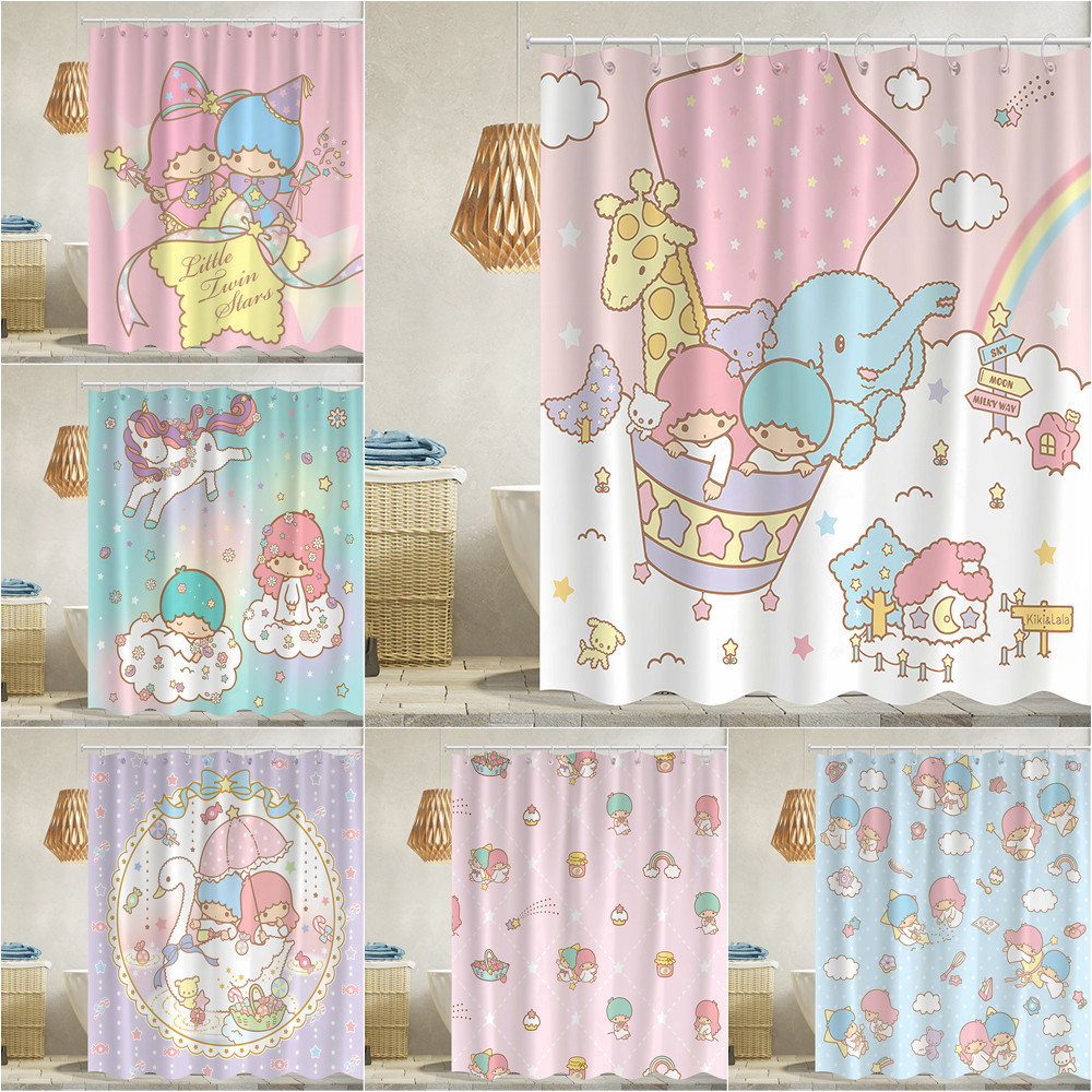 Sanrio Little Twin Stars โพลีเอสเตอร์ม่านอาบน้ํากันน้ําตกแต่งห้องน้ํา