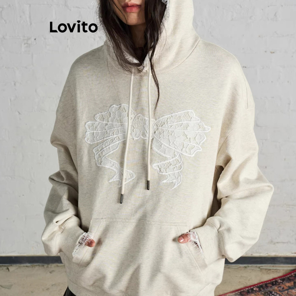 Lovito เสื้อสเวตเตอร์โบว์เรขาคณิตลำลองสำหรับผู้หญิง LNA79224