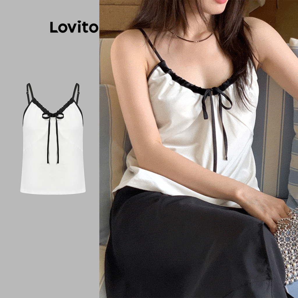 Lovito เสื้อกล้ามลูกไม้ธรรมดาหรูหราสำหรับผู้หญิง L99ED011