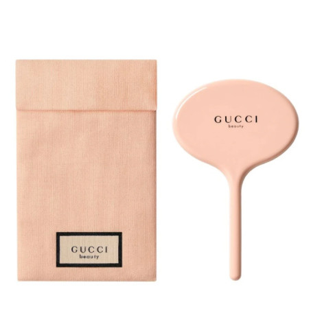 Gucci Beauty Mirror With Pouch - Pink กระจกขนาดพกพา พร้อมถุงผ้าสีชมพูซับในลายดอกไม้น่ารัก