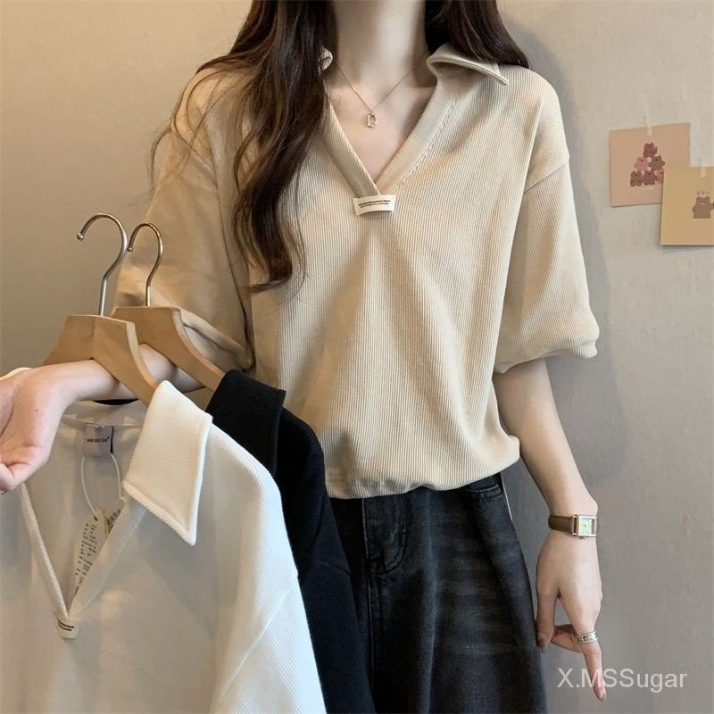 ขนาดบวกแขนสั้นเสื้อยืดสำหรับผู้หญิงในช่วงฤดูร้อนใหม่ซอกออกแบบไขมันสาวหลวมบางด้านบน