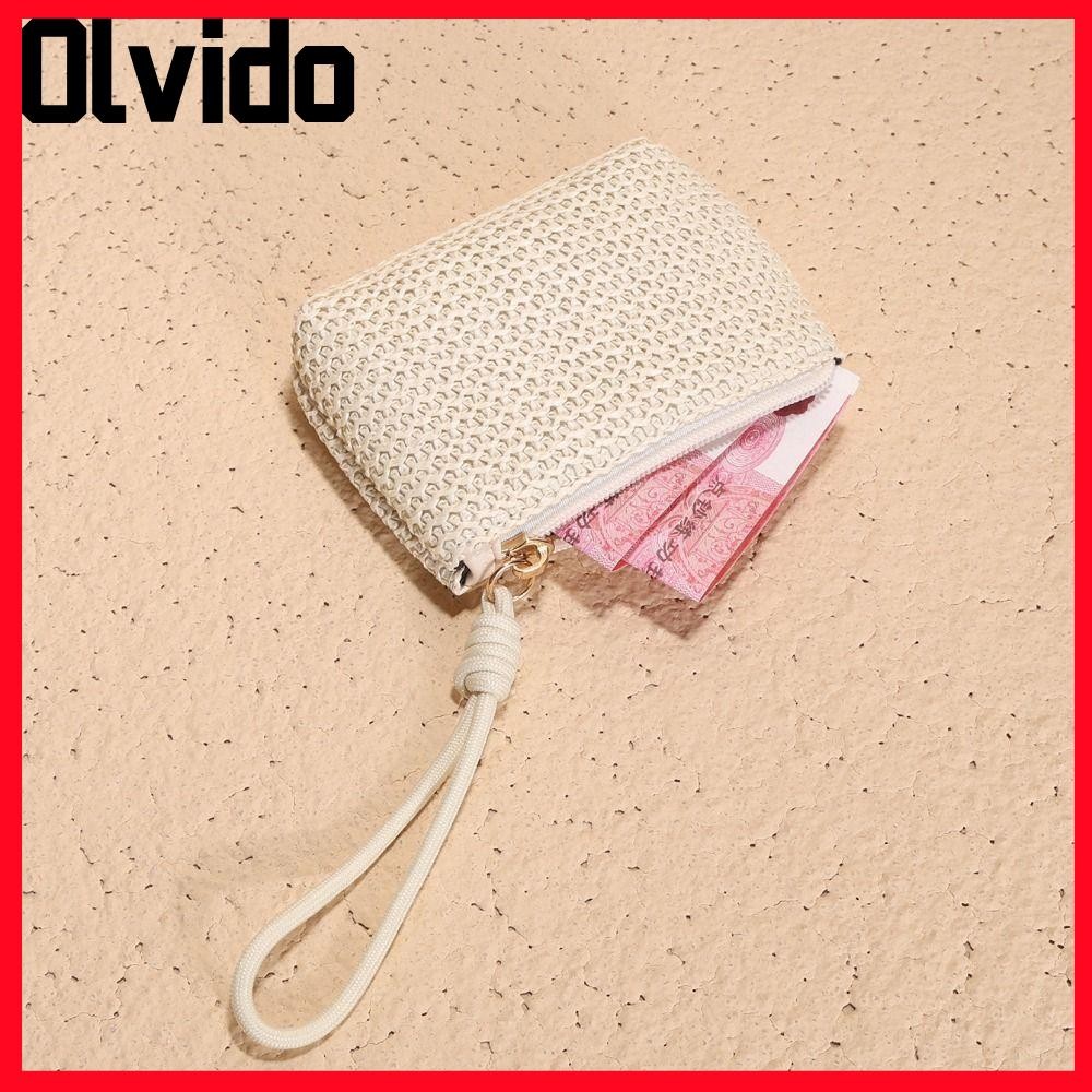 กระเป๋าใส่เหรียญ OLVIDO, ซิปมินิกระเป๋าสตางค์ขนาดเล็ก, ที่ใส่บัตรฟางที่ทนทานผู้หญิงเด็กผู้หญิง