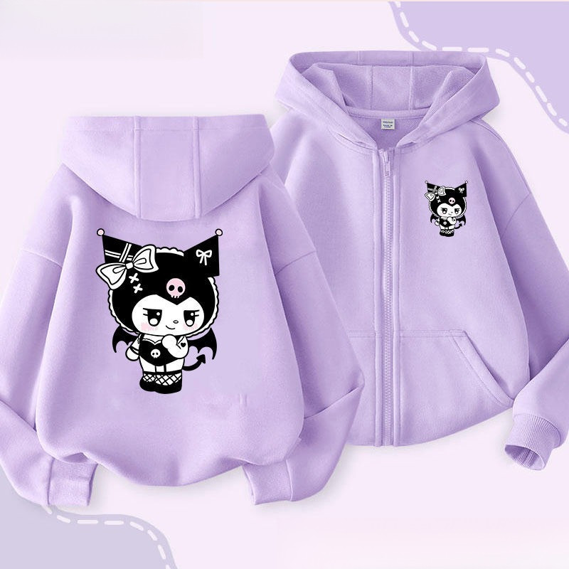 2024 อินเทรนด์ Sanrio Kuromi เสื้อแจ็คเก็ตมีฮู้ดมีซิปสําหรับเด็กผู้หญิงแจ๊กเก็ตฤดูหนาวฤดูใบไม้ร่วงที่อบอุ่นสําหรับเด็ก