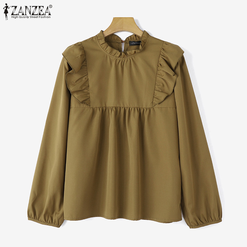 Zanzea เสื้อเบลาส์แขนยาวลําลองสไตล์เกาหลีสําหรับผู้หญิง