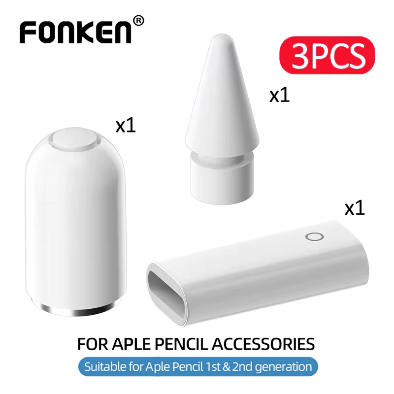 Fonken 3 ชิ้น/เซ็ต AP อุปกรณ์ดินสอดินสอหมวก/ปลายดินสอ/อะแดปเตอร์ชาร์จสําหรับ Aple ดินสอ 1st/2nd Generation