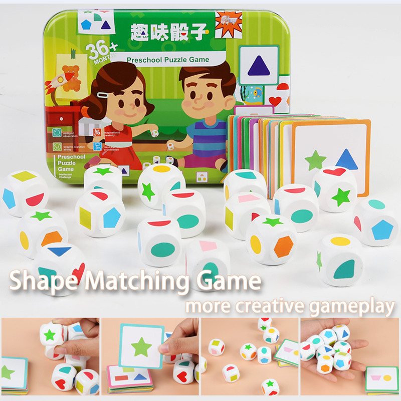 เด็กรูปร่างลูกเต๋าเกมกระดาน Montessori ของเล่นเรขาคณิตจับคู่การ์ดหน่วยความจําเกมสมองคิด Sensory ของเล่นเพื่อการศึกษา