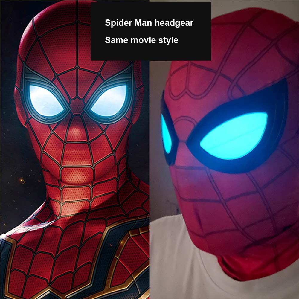 Spider Hero Mask with Moving Eyes, Spiderman Mask Remote Control Glowing Eyes Cosplay Wearable Movie
