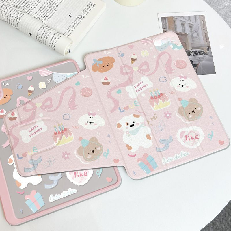 360 ° การหมุนอะคริลิคสําหรับ iPad สําหรับ iPad Air4 Air5 10.9 gen9 gen8 gen7 2020/2021 Pro11 วันเกิดหมี Graffiti พร้อมผู้ถือปากกาสําหรับ iPad กรณี
