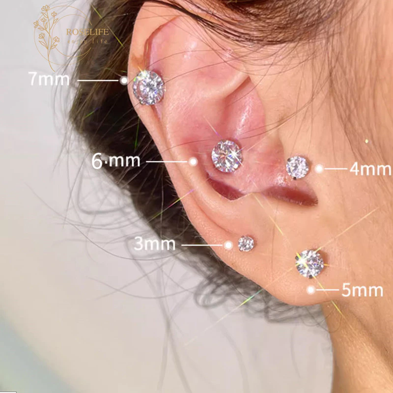 Roselife 1PC Shining Silver คริสตัล Pierced ต่างหูสตั๊ดสําหรับผู้หญิงสาว Hypoallergenic หู Studs เครื่องประดับอุปกรณ์เสริม