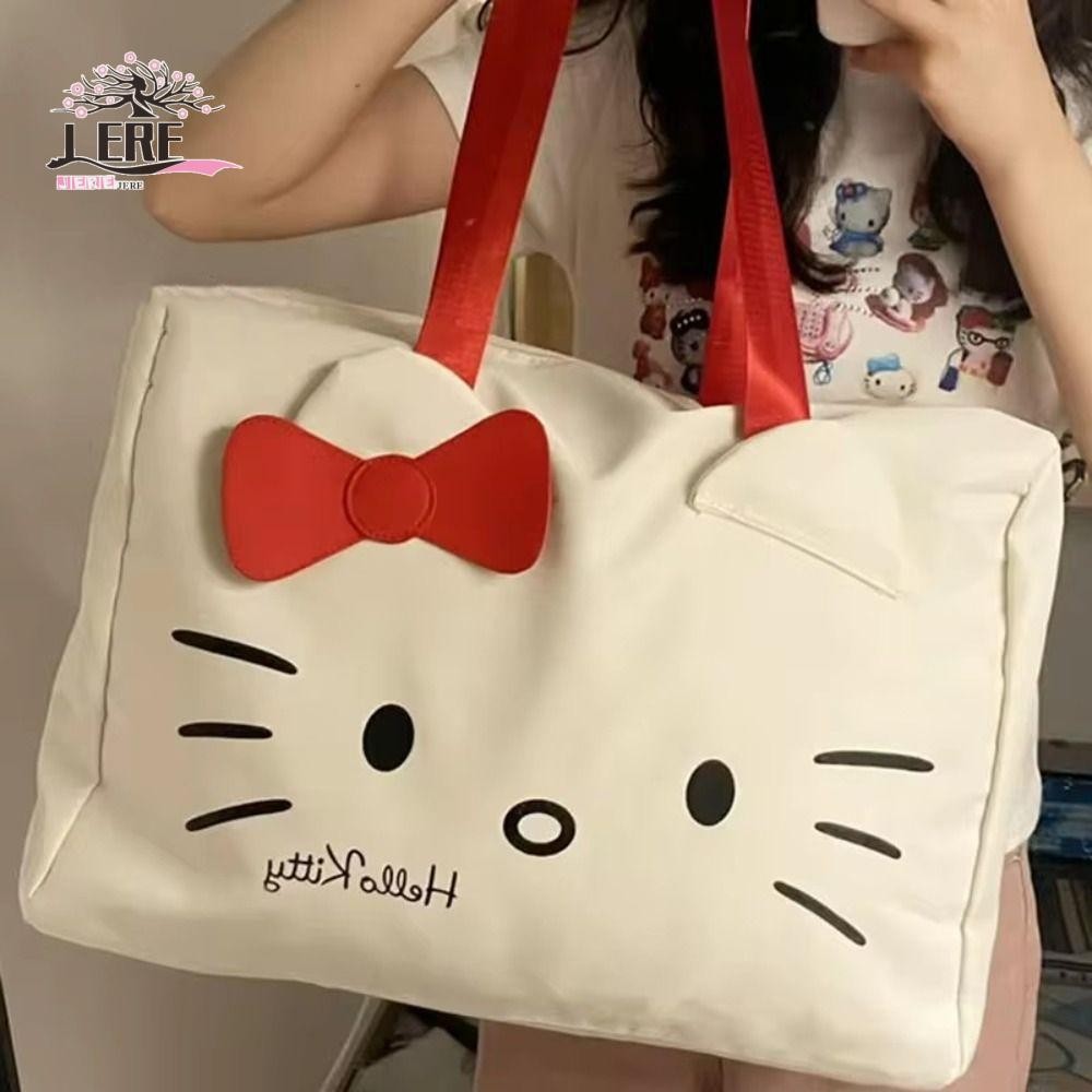 Jeremy1 กระเป๋าเดินทาง Kitty, กระเป๋าเดินทาง Oversize น้ําหนักเบาแบบพกพา, การ์ตูนความจุขนาดใหญ่กันน้ําซิป Oxford กระเป๋าเก็บผ้าผู้หญิง