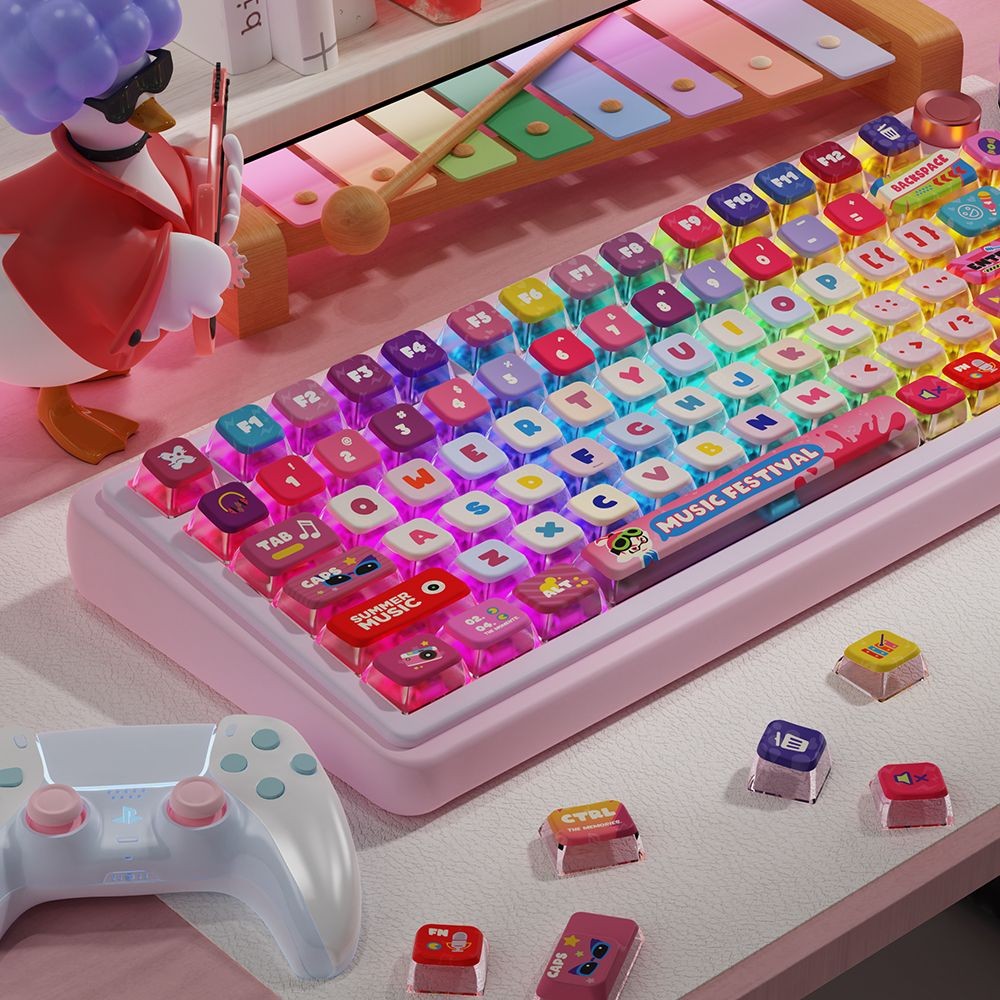 Pink Atmosphere Keycaps Four Sided Shine ผ่านโปรไฟล์ ASA ที่กําหนดเองสีสัน Series PBT + PC DYE-SUB วัสดุ 120 คีย์